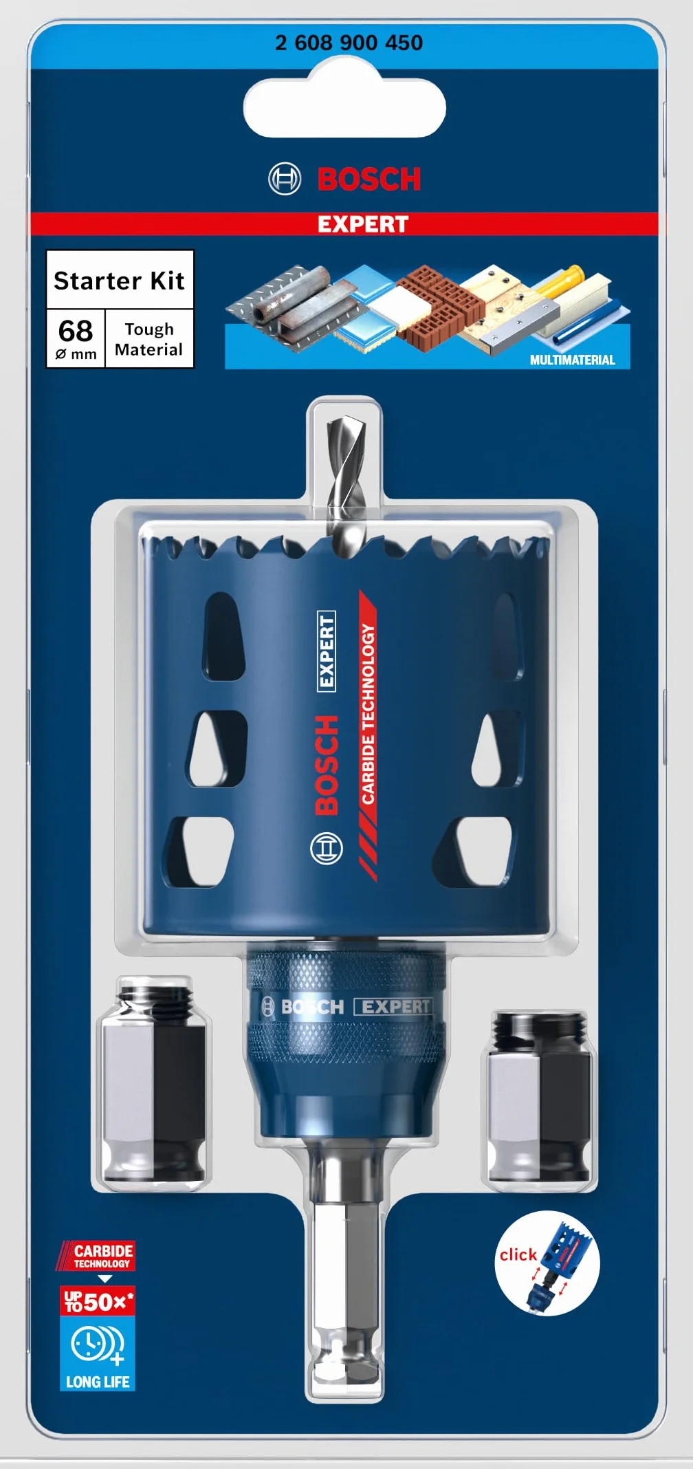 Bosch 1x EXPERT Tough Material Lochsäge Starter Set (für Holz mit Metall, Ziegelstein, Ø 68 mm, Professional Zubehör Schlagbohrer/Schrauber, Schraubendreher)