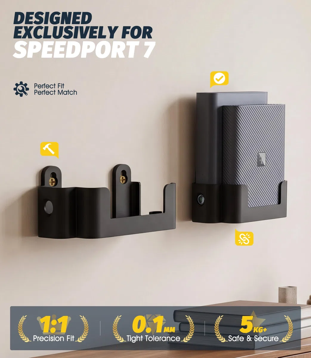 NEWZEROL Wandhalterung für Telekom Router Speedport 7, Kabelmanagement & optimierter Hitzeableitung, Hergestellt aus Hochwertigkunststoff, Platzsparend & Stabil Wi-Fi 7 Glasfaser-Modem Halter -Schwarz