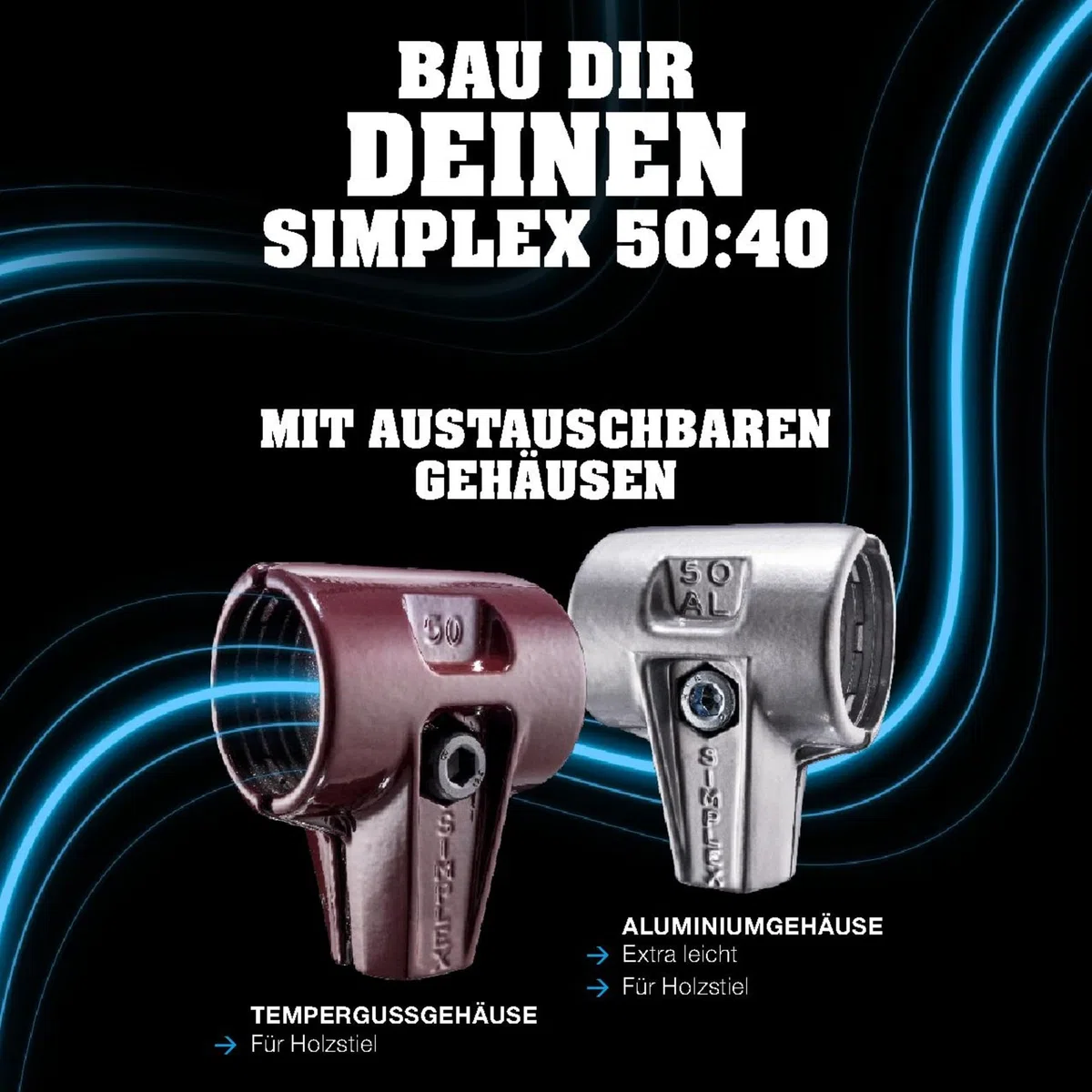 SIMPLEX-Schonhammer, TPE-soft/Superplastik; mit Tempergussgehäuse und hochwertigem Holzstiel | D=50 mm | 3017.051