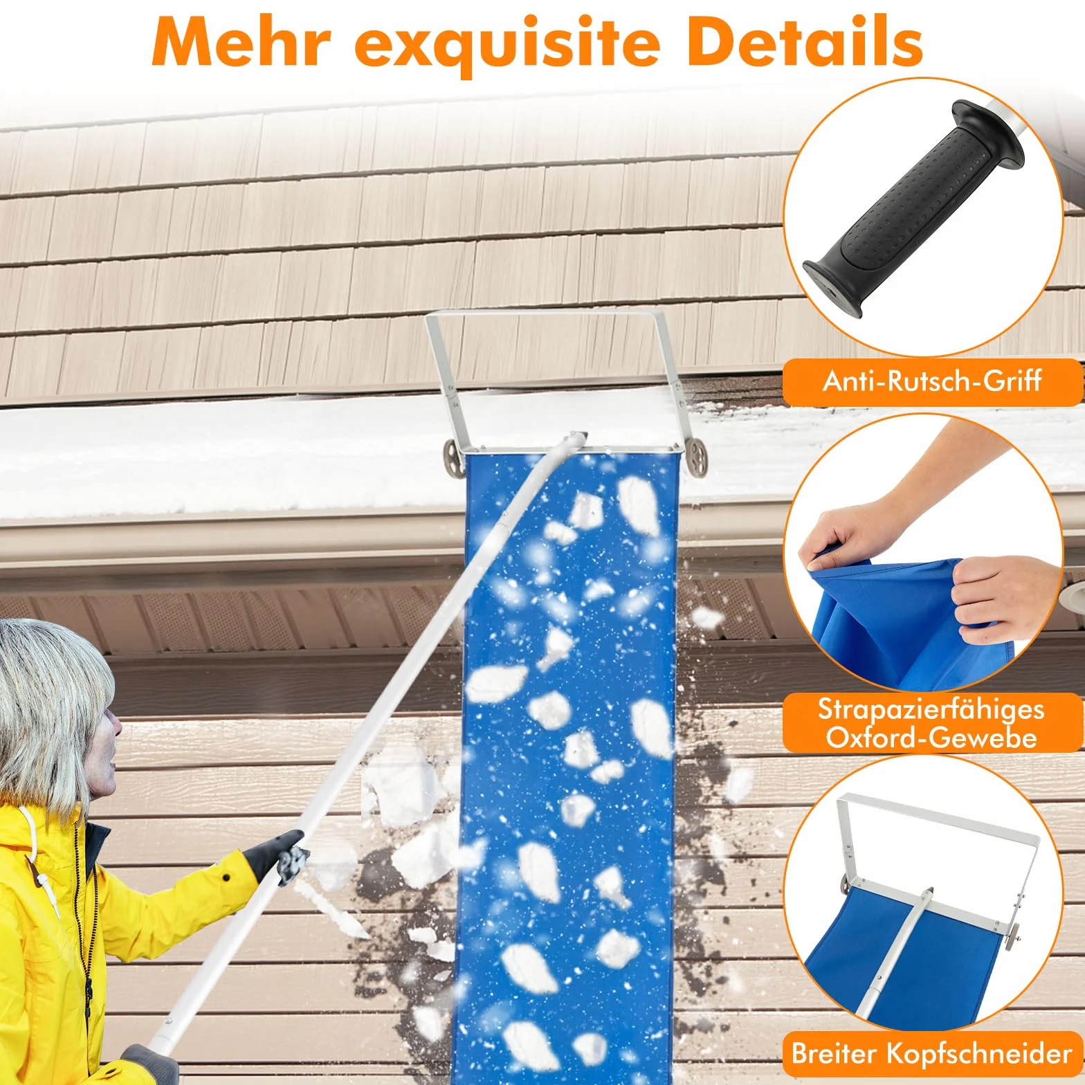 COSTWAY Schneeräumer mit Rollen für Dach, Dachschneeräumer mit Teleskopstiel, rutschfestem Griff, Dachräumer, Schneeschaufel, Schneeschieber aus Aluminium, Einstellbereich 151-611 cm