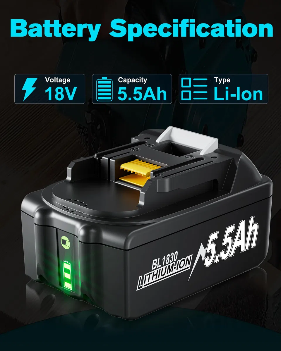 2 X 18V 5500mAh Ersatzakku für makita 18V Akku Li-ion BL1850 BL1850B BL1830 BL1860B BL1845 BL1835 BL1815 194205-3 LXT-400 BL1860 5.5Ah Akku with LED Werkzeugakku