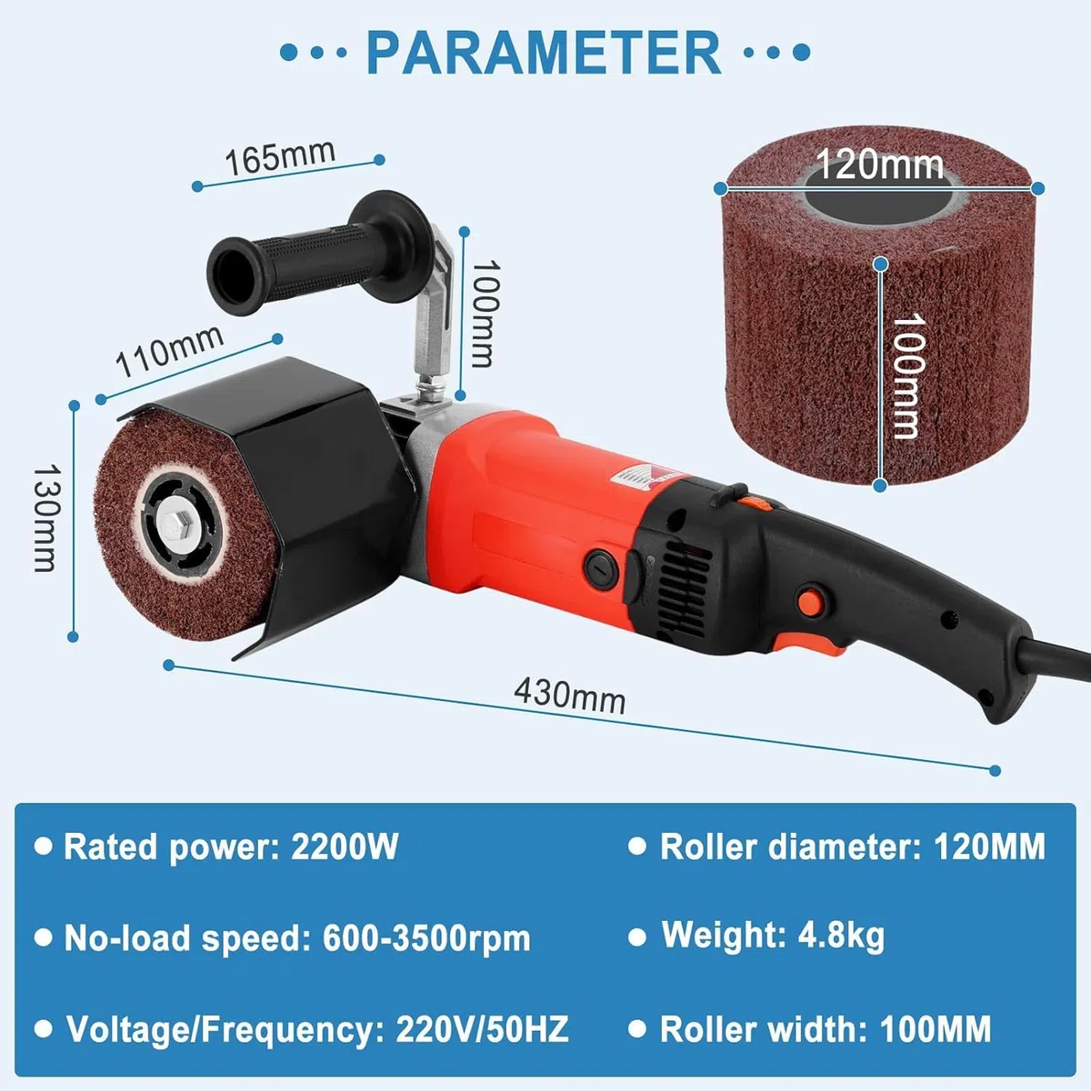 MXBAOHENG 2200W Satiniermaschine mit 2 Stück Rädern Holz Bürstenschleifer Elektrische Satiniermaschine Bürstmaschine für holz Einstellbare Geschwindigkeit Drahtziehmaschine