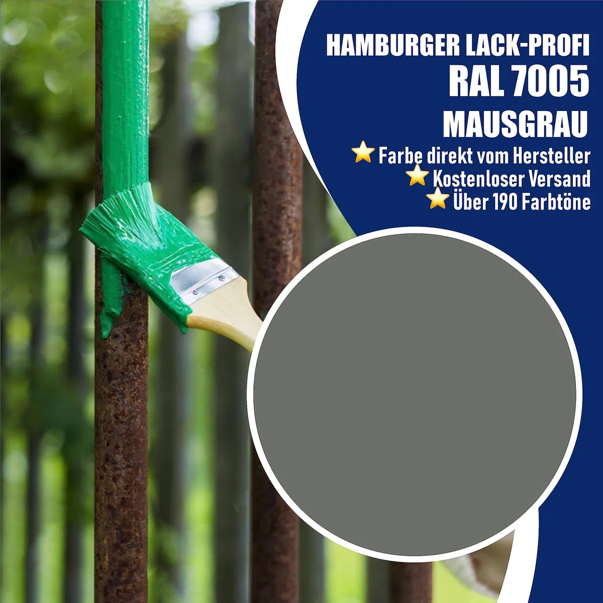 Metallschutzlack MATT Mausgrau RAL 7005 Grau Metallschutzfarbe Metalllack Metallfarbe // Hamburger Lack-Profi (2,5 L)