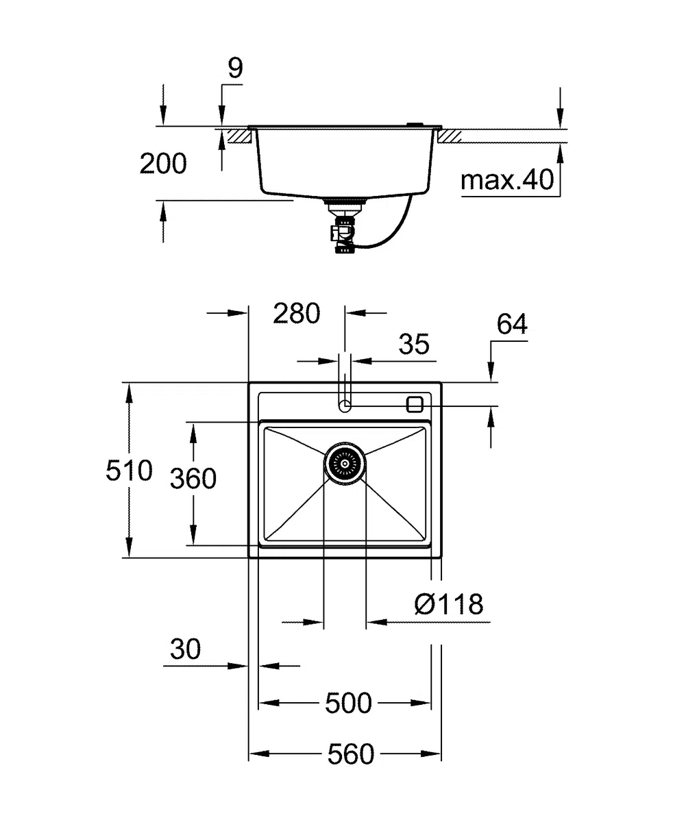 Grohe K700 Kompositspüle granit schwarz 31651AP0 56 x 51 cm