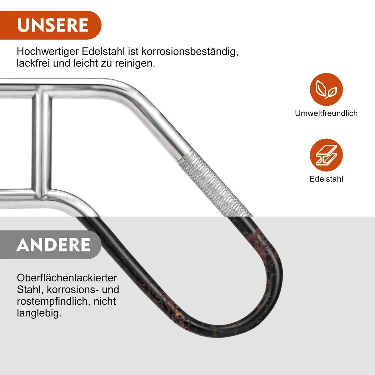 Verbesserte Edelstahl Handlauf Treppe für Außen, 60 cm Wandhandlauf U-Form für 1–3 Stufen, wetterfest & hochbelastbar für Garten, Terrasse & Eingang