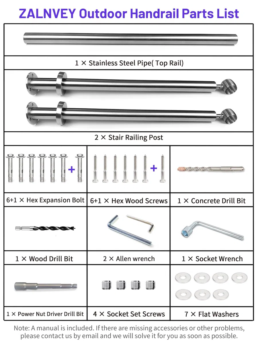 2-stufiger Handlauf für den Außenbereich, DIY 304 Edelstahl, Übergangs-Handläufe mit Installationsset, silbernes Veranda-Treppengeländer für Beton, Ziegel oder Holzstufen, 66 x 91,4 cm