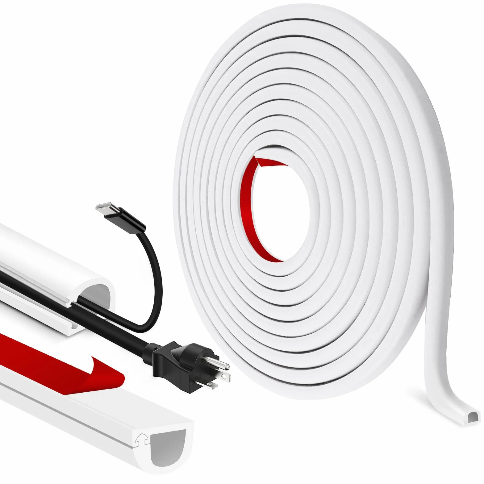 Kabelkanal selbstklebend Kabelbrücke Boden halbrund Kabelkanäle flexibel Kabelschacht flach Kabelabdeckung für Kabel Verstecken und Kabelschutz (Weiß, 7mm×14mm×12m)