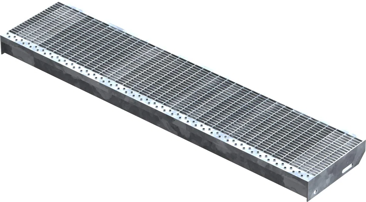 Fenau – 1200 x 270 mm - Gitterrost-Stufe (R11) XSL, MW: 30/10 mm, verzinkt, Stahl-Treppenstufe nach DIN-Norm, Fluchttreppen geeignet, Anti-Rutsch-Wirkung