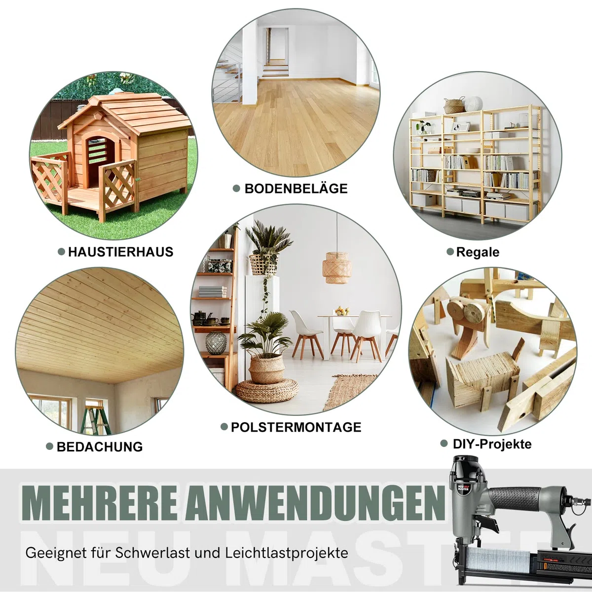 NEU MASTER Druckluftnagler, 2 in1 Drucklufttacker mit Transportkoffer inkl. 800 Nägel und 200 Klammern für Werkstatt und Haus
