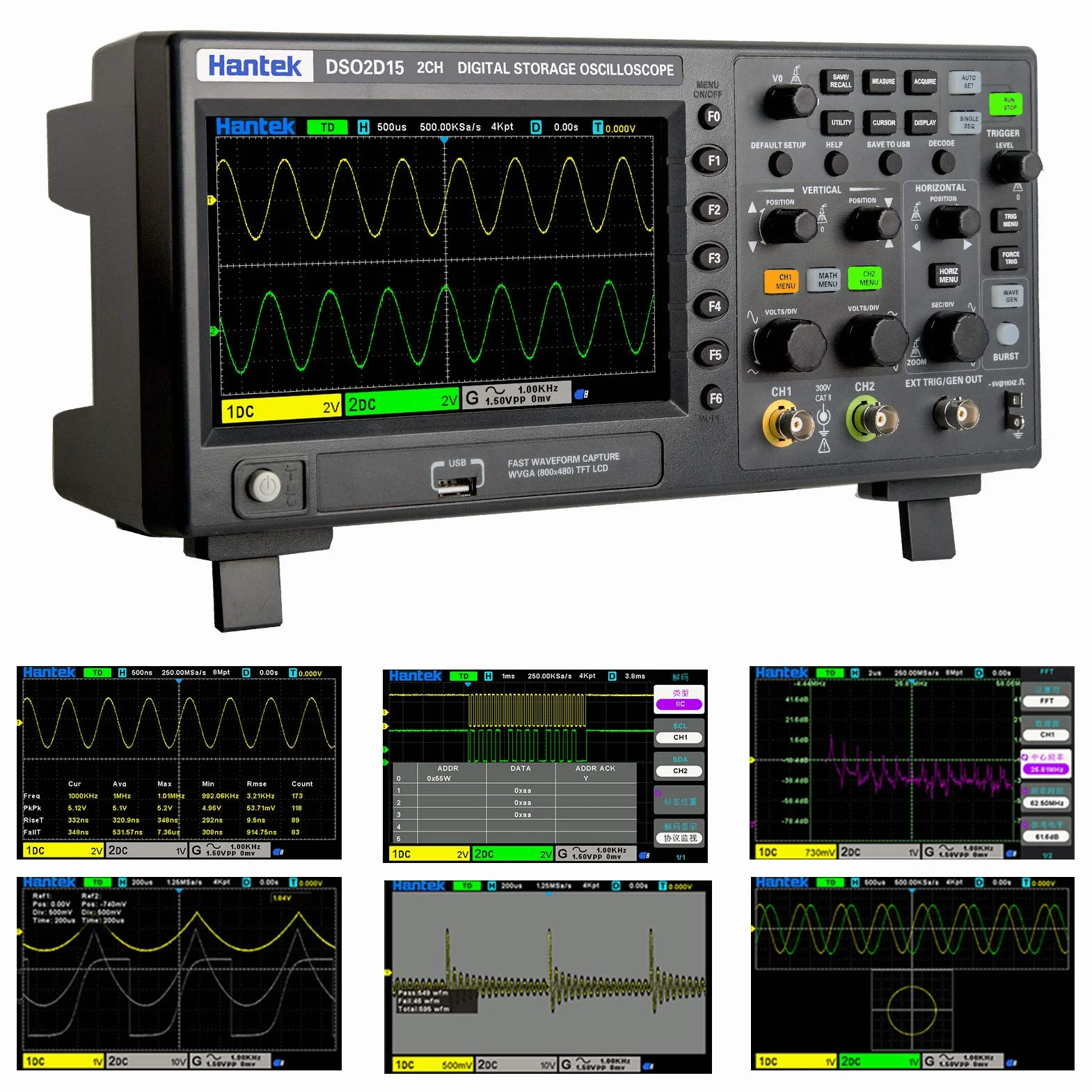 Hantek DSO2D15 Digital Oszilloskop 2CH 1GSa / S. Lager Oszilloskop 150 MHz Bandbreite Handheld