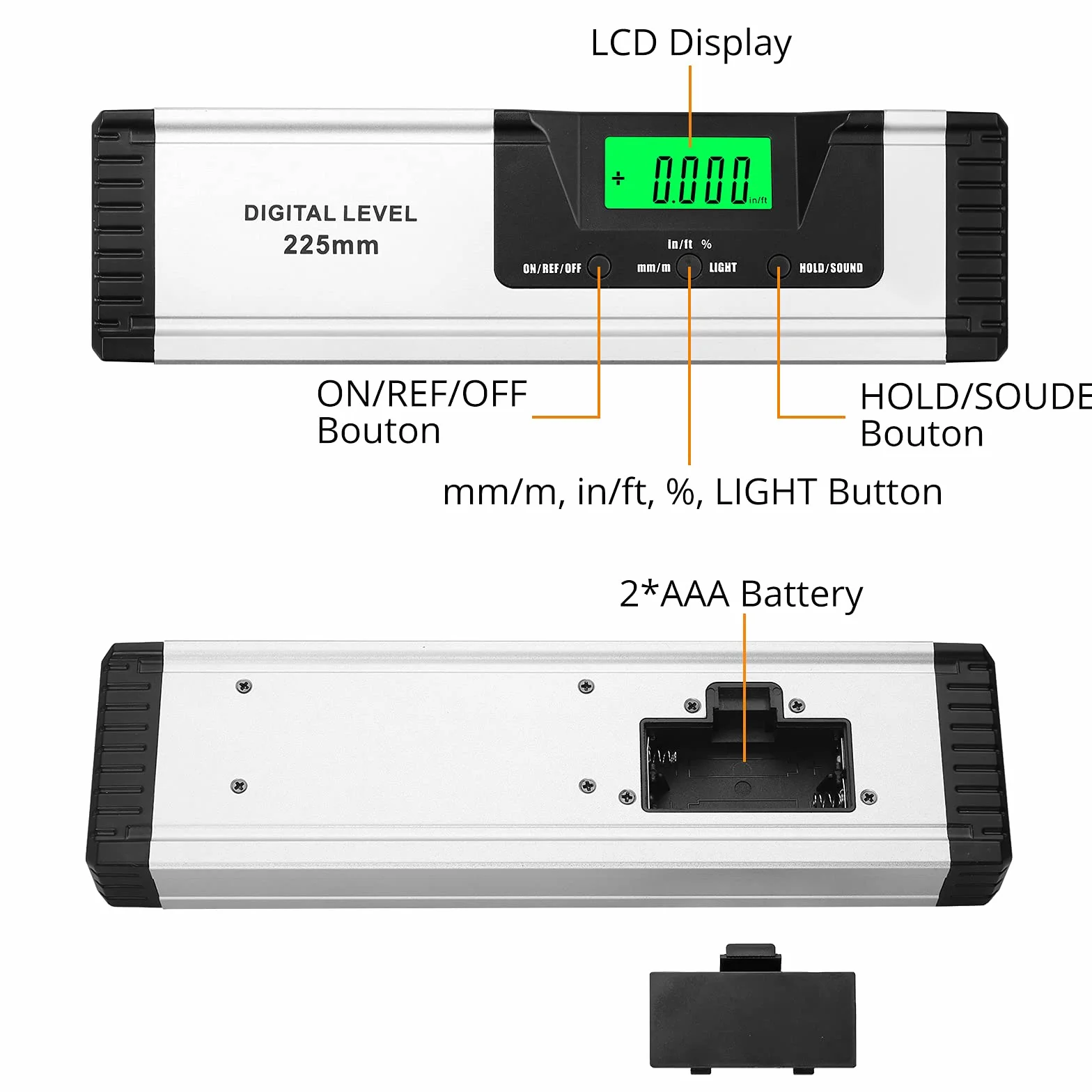 Neoteck Wasserwaage Digitaler LCD Wasserwaage Magnetisch 225mm Aluminium Winkelmesser mit LCD-Display, Audioanzeige, 4 Einstellmodi Neigungsmesser