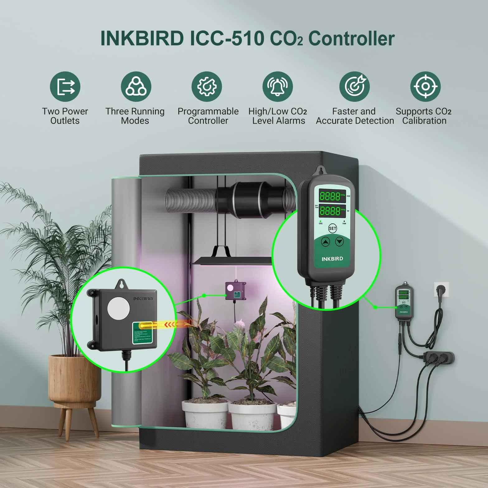 Inkbird ICC-510 CO2 Controller Regler Messgerät für Gewächshaus Agrar
