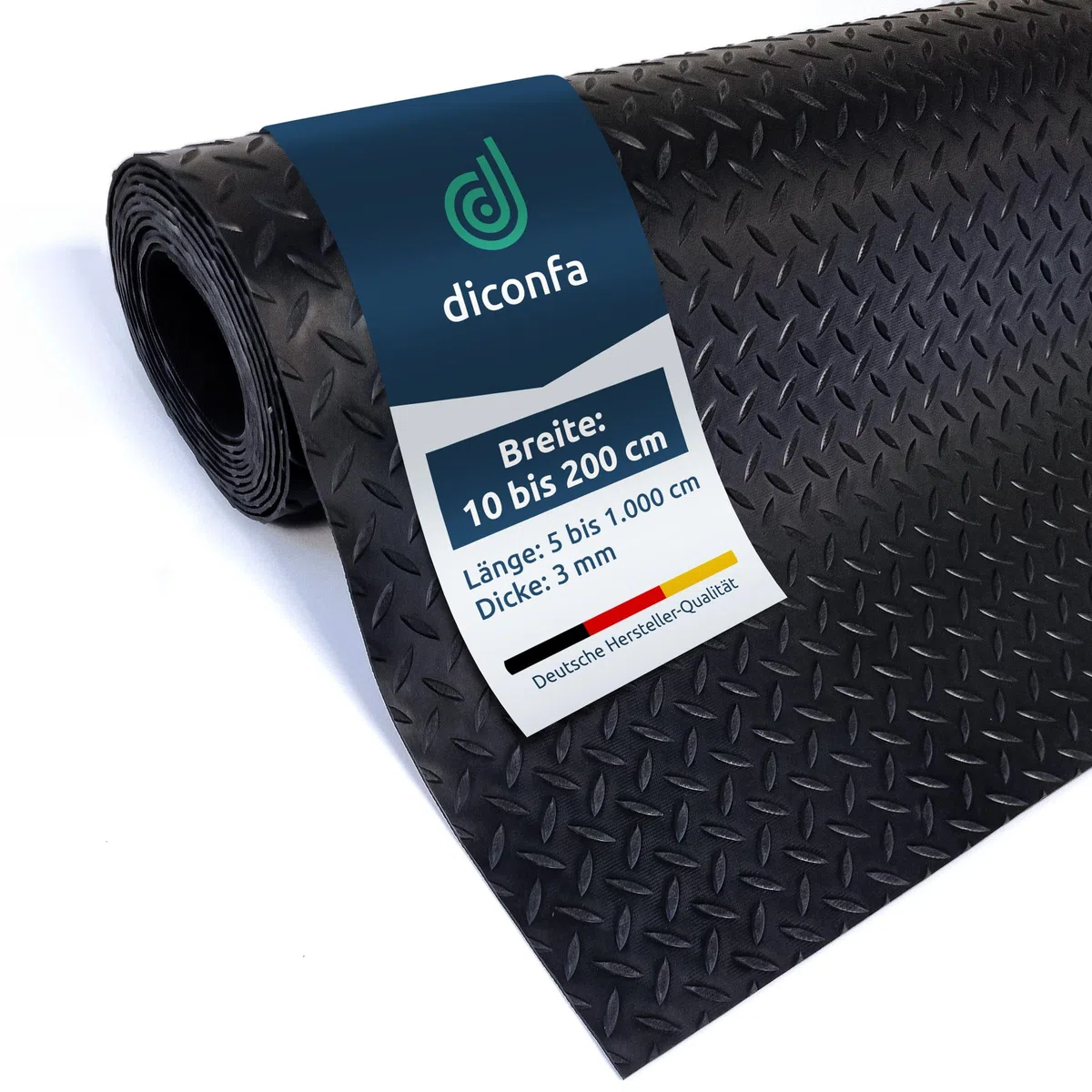 diconfa Gummimatte Diamant Tränenblech 3mm dick - BREITE 0,1m bis 2m - LÄNGE 0,05m bis 10m - Auswahl 2m (2000mm) x 3m (3000mm) - Meterware Gummimatten Antirutsch Matte Gummiläufer Unterlage