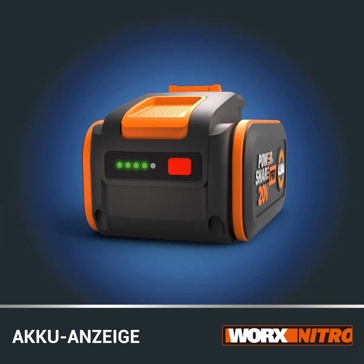 WORX WA3644 PowerShare Pro Akku 20V 4,0 Ah Li-Ion wiederaufladbar mit LED-Anzeige Heatshield-Technologie