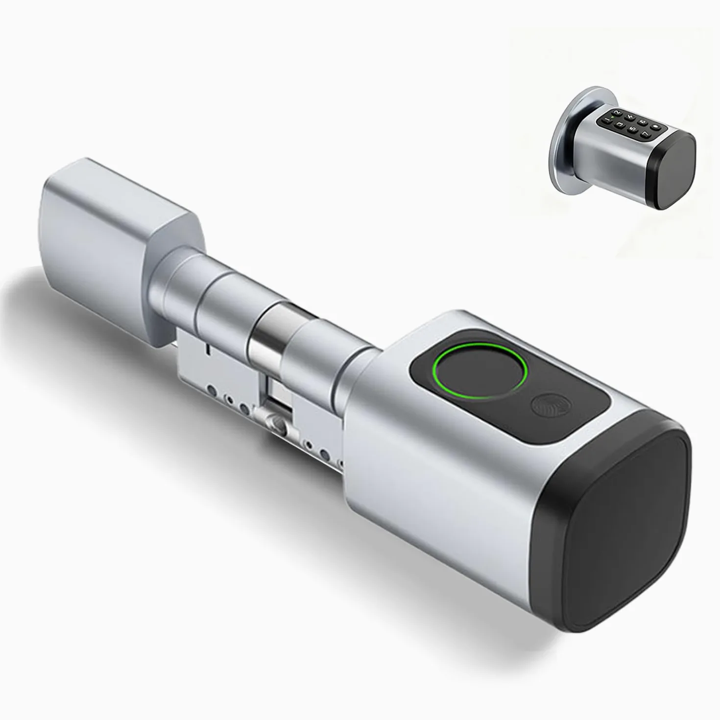 Türschloss Fingerabdruck, 5 en 1 Smart Türschloss mit Zahlencode RFID Schlüssel APP, Elektronisches Türöffner Haustürschloss, Verstellbarer Intelligenter Schließzylinder 60-90mm