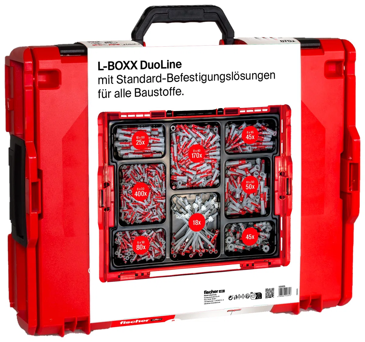 fischer L-Boxx 102 DuoLine, 833-teiliges Dübelset, 6-10 mm Durchmesser, 30-80 mm Länge, DuoPower, DuoTec und DuoBlade, für Profis und Heimwerker