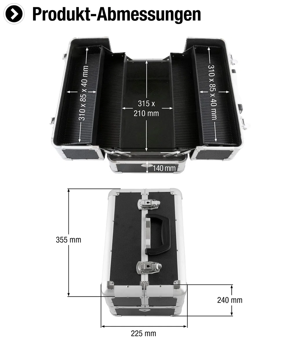 Meister Mehrzweckkoffer 355 x 240 x 225 mm - Viel Stauraum - Einteilbare Kleinteilfächer - Abschließbar - Inklusive 2 Schlüssel und Tragegurt, Kosmetikkoffer, Scherenkoffer, 9095040