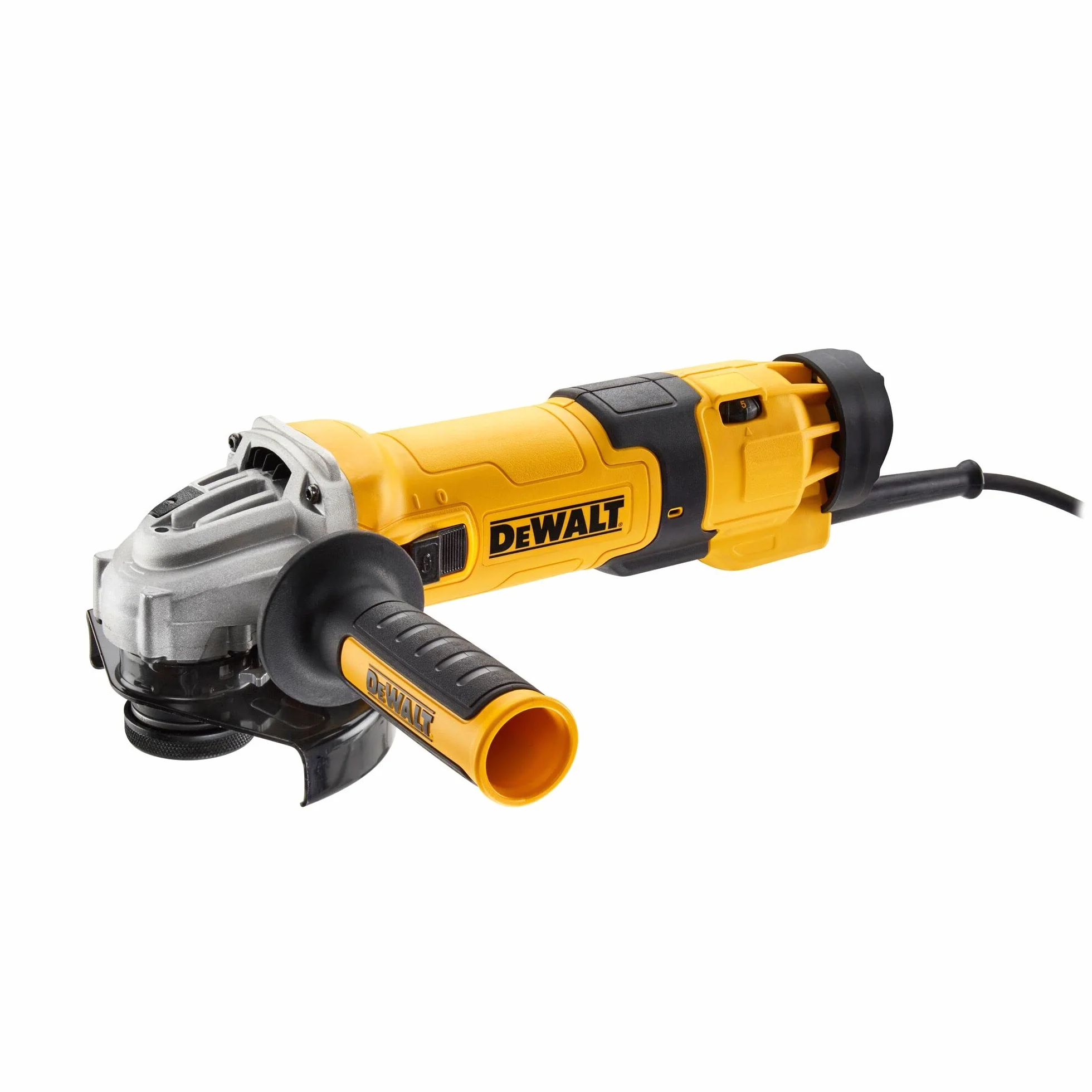 Dewalt 125 mm Winkelschleifer DWE4257 (1.500 Watt, Epoxidharz geschützte Motorwicklung, Wiederanlaufschutz, Sanftanlauf, Überlastschutz, Drehzahlvorwahl, elektronische Kupplung, M14 Spindel)