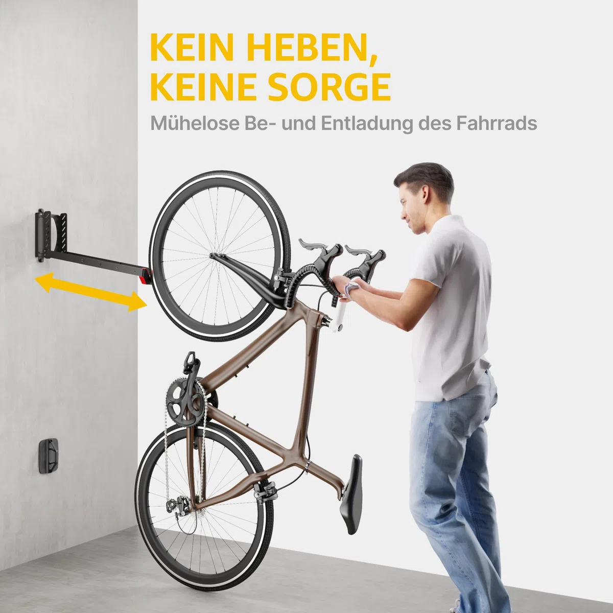 monTEK Schwenkbare Fahrrad Wandhalterung, Fahrradhalterung Wand ohne schweres Heben, platzsparender Fahrradständer für die Garage, einfaches Einhängen und Aushängen, kann bis zu 35 kg halten