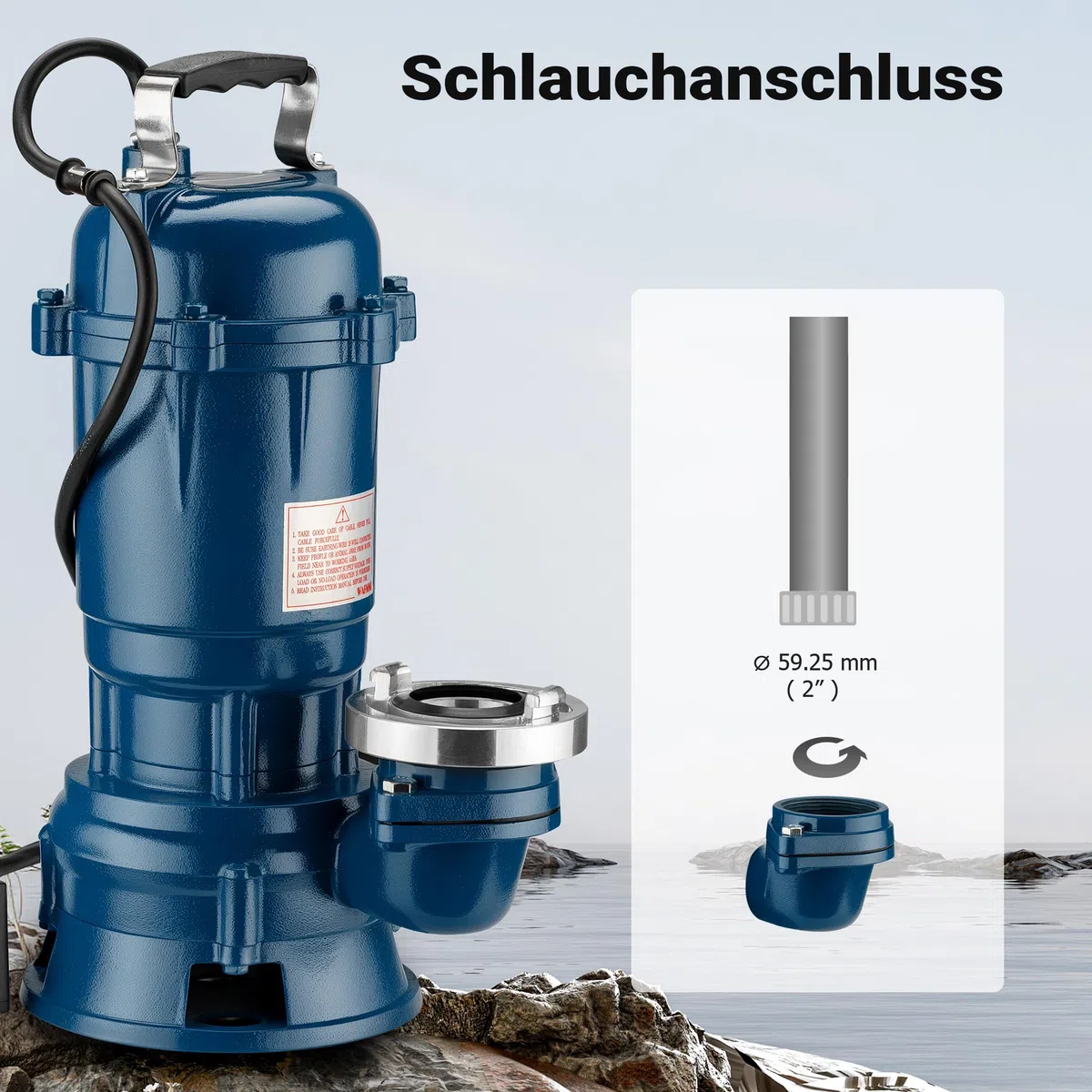 Wiltec Schmutzwasserpumpe 1500W Tauchpumpe mit 22800l/h Fördermenge inkl. 20m Schlauch