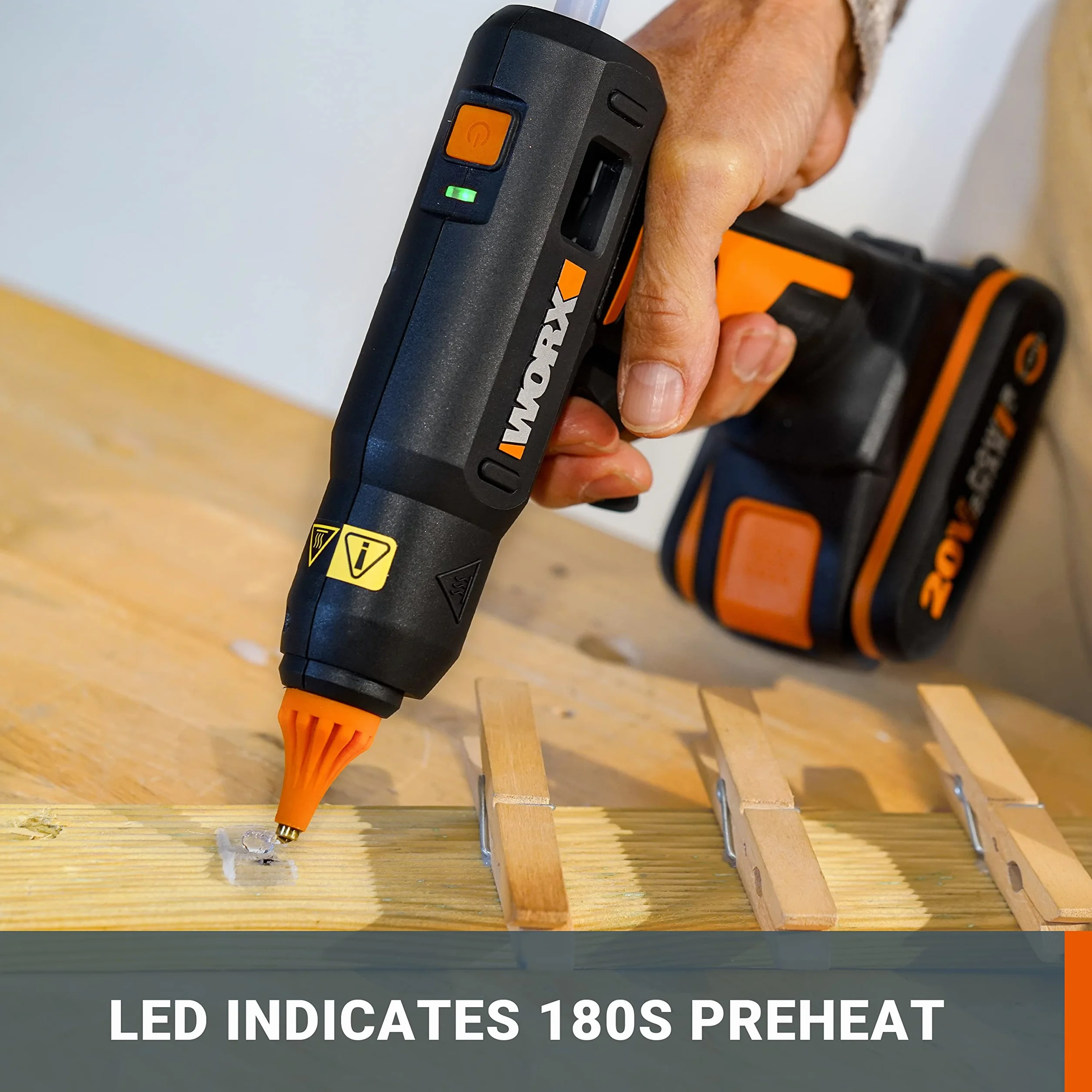 WORX WX045.9 Akku-Heißklebepistole 20V, 60W, MAX 200℃, Anti-Tropf, ideal für Heimwerker, Möbelmontage, Hausreparatur, mit 10*Klebesticks, ohne Akku & Ladegerät, PowerShare kompatibel