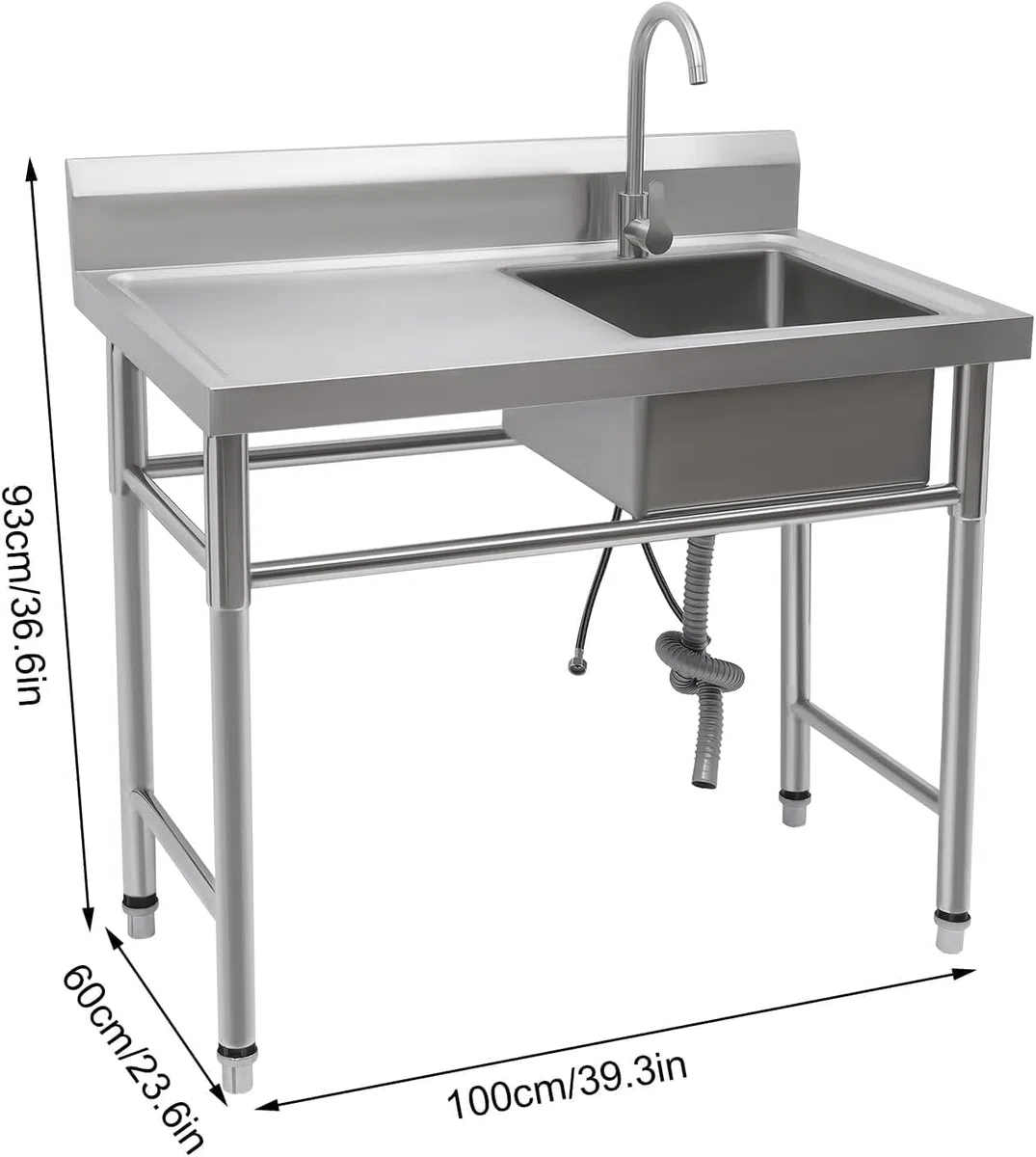 Küchenspüle,Spülbecken 1 Becken Rechts Spültisch Gastrospüle Spülbecken Edelstahlspüle Gastro Gastronomie Spüle Arbeitstisch Waschbecken Edelstahl,100cmx60cm