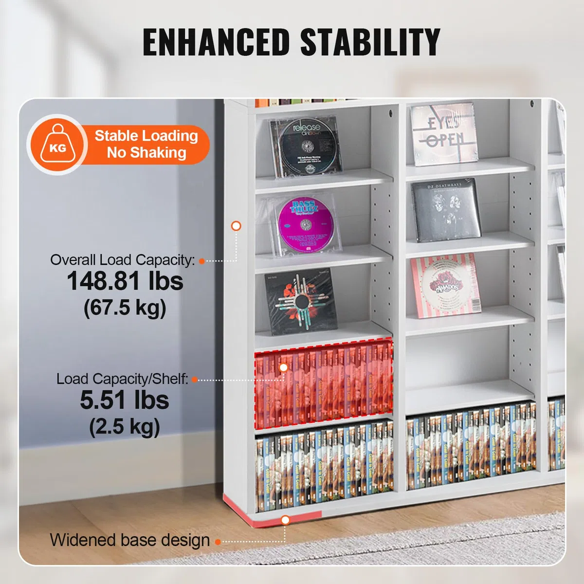 VEVOR Medienaufbewahrungsschrank CD-Regal, 9-lagiges DVD-Regal für bis zu 756 CDs, verstellbare CD-Regale mit 27 Fächern, organisiert Musik-, Film-, Videospiel- oder Erinnerungssammlungen, weiß