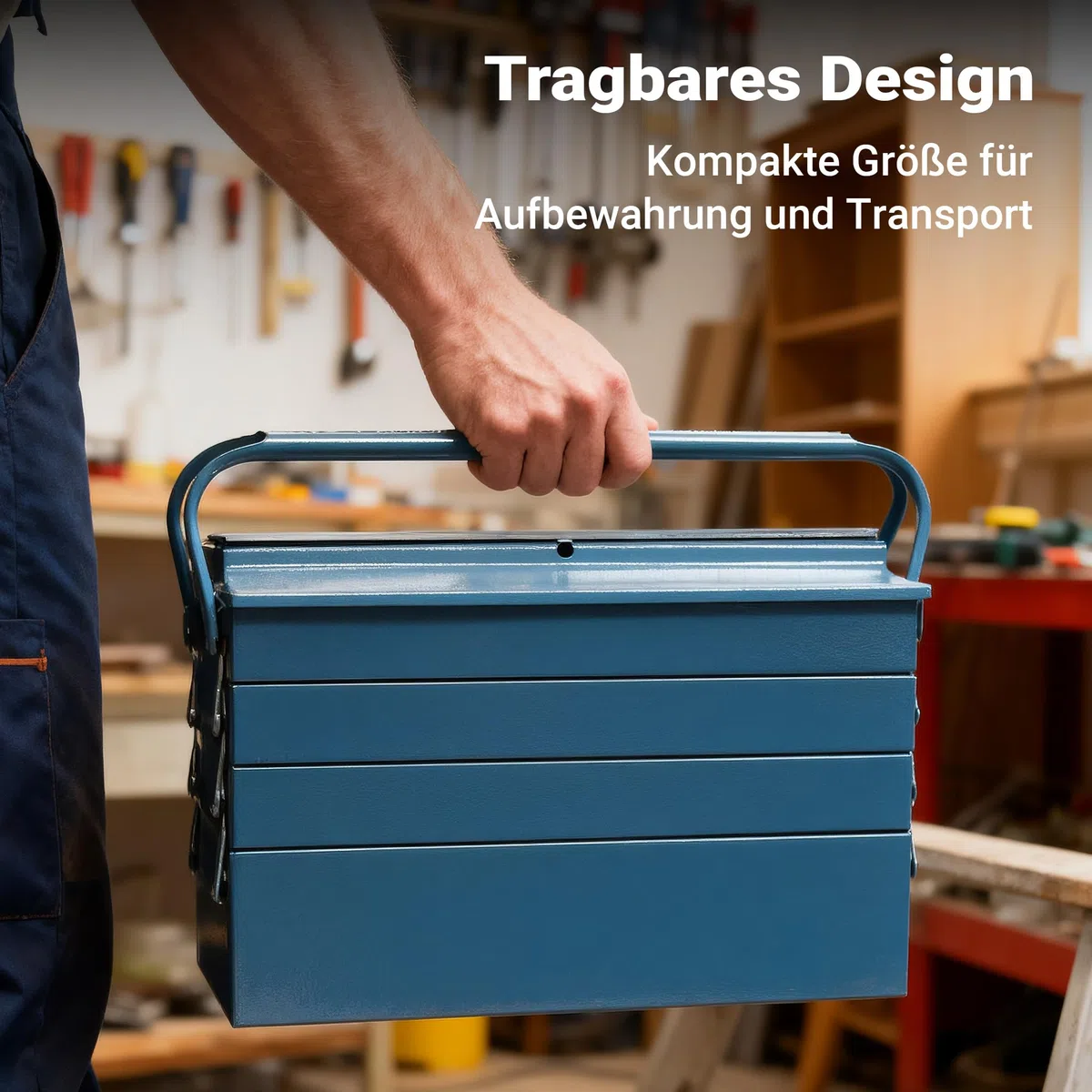 Wiltec Werkzeugkiste 530x200x250mm aus Stahl mit 7 Fächern, beständiger Werkzeugkasten mit Handgriff, Werkzeugbox