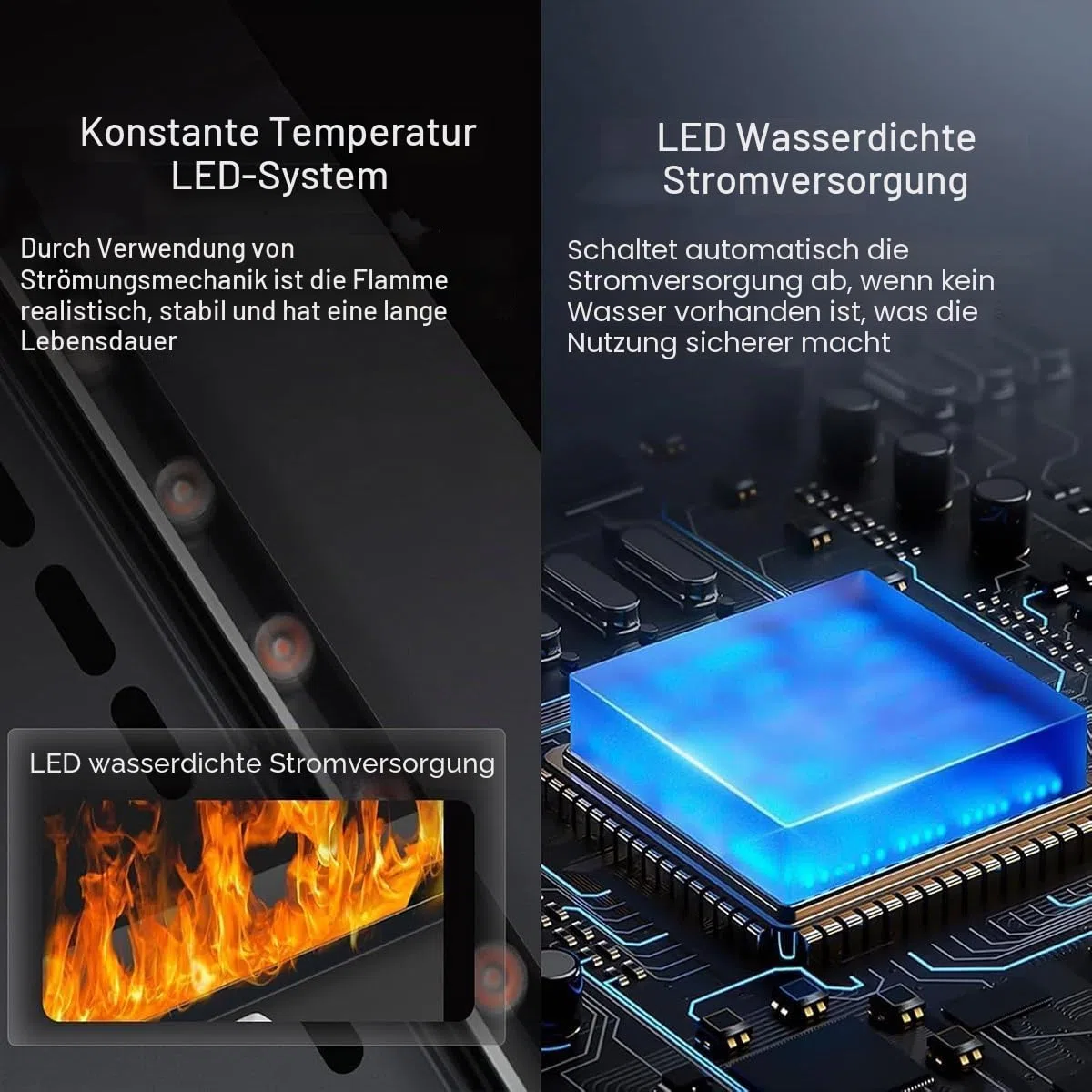 Dekorativer Elektrokamin mit Einsatz, Luftbefeuchter mit 3D Zerstäuber-Wasserdampf mit 3mm ultradünnem oberen Panel (70cm)