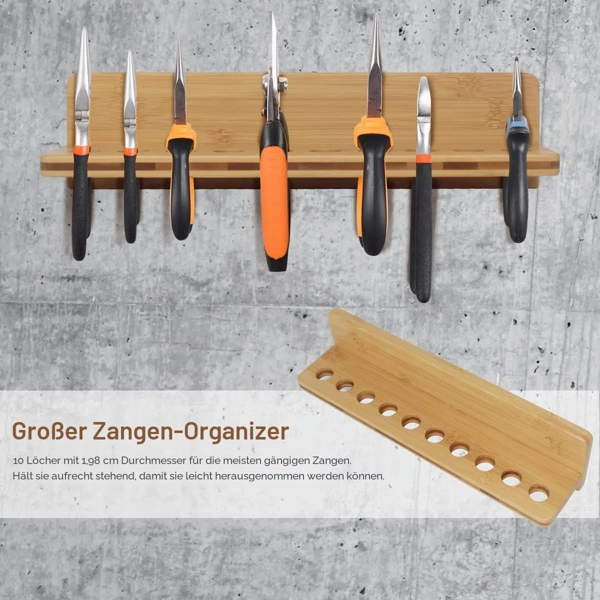 Wandmontiertes Schraubendreherregal, Bambus-Zangenhalter, Hammer-Wandregal, Werkzeugaufbewahrung für Garage, Werkstatt, 3 Stück