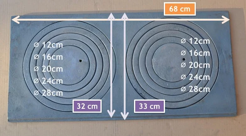 SEZAM Gussplatte zum ofen mit 2-Loch 68x32cm Kohleplatte Kaminplatte Grauguss Gusseisen