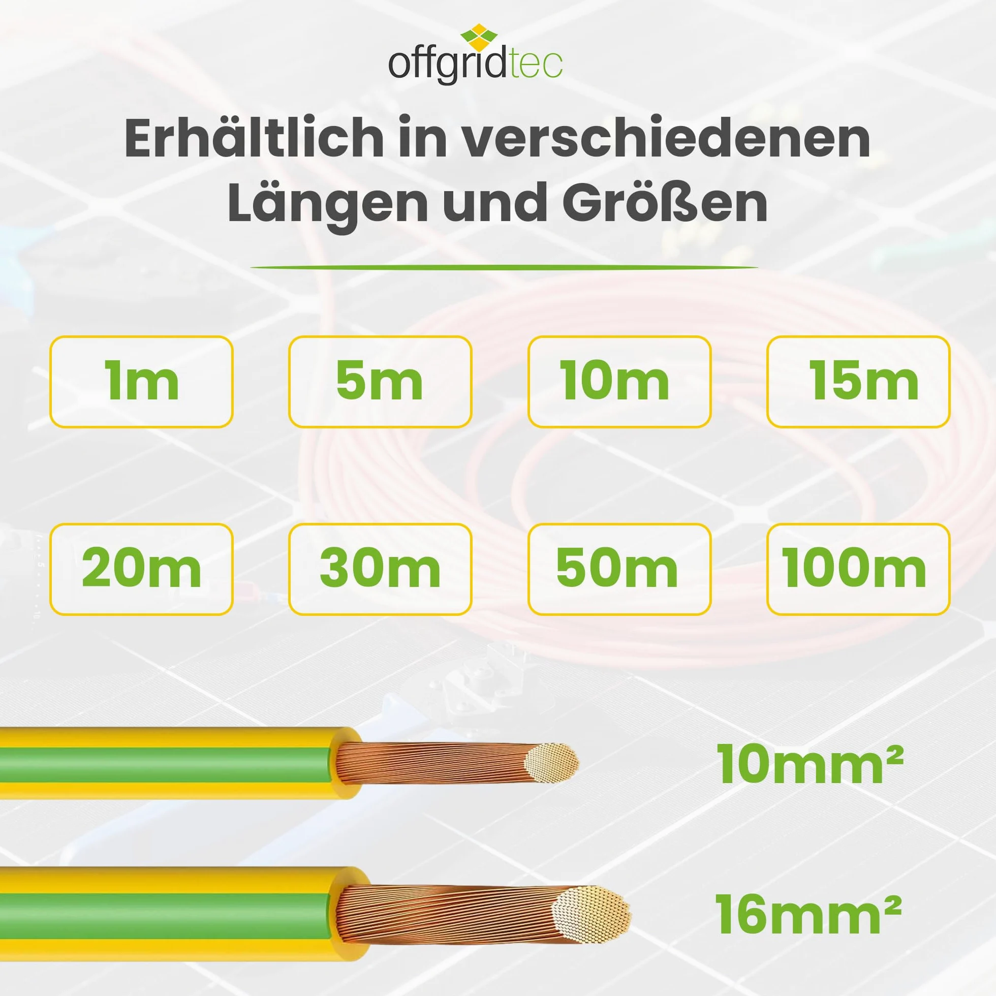 Offgridtec H07V-K Erdungskabel 16mm² 450/750V Feindrähtiger Kupferleiter Flammwidrige XLPO- und PVC-Isolierung HAR-zertifiziert Grün/Gelb 10m