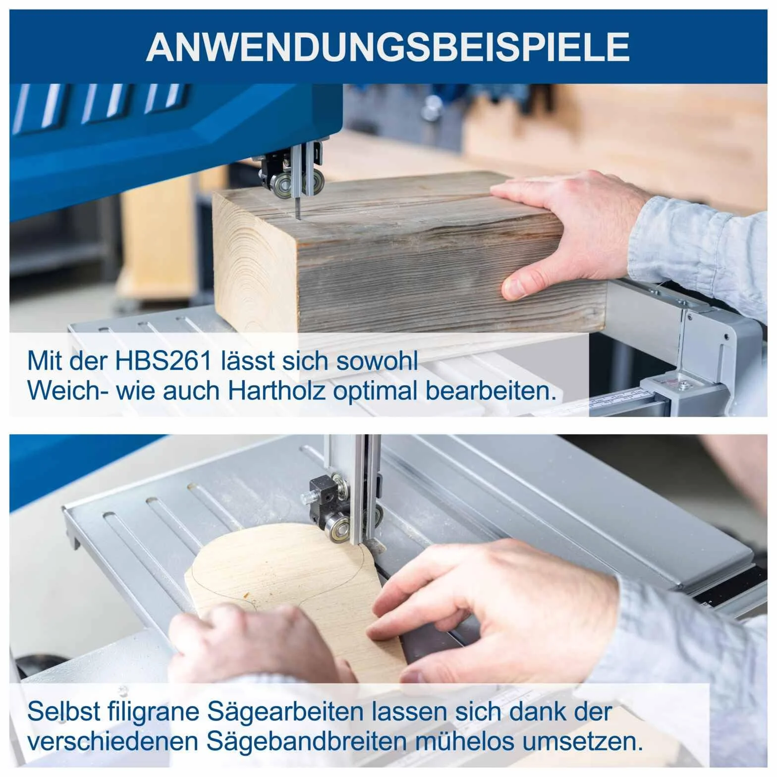 Scheppach Bandsäge HBS261 mit 2 Schnittgeschwindigkeiten 720 & 1000 m/min | Durchlasshöhe/breite 130/245mm | Tischverstellung 0-45° | inkl. Sägeband, Parallelanschlag, Querschneidlehre & Schiebestock