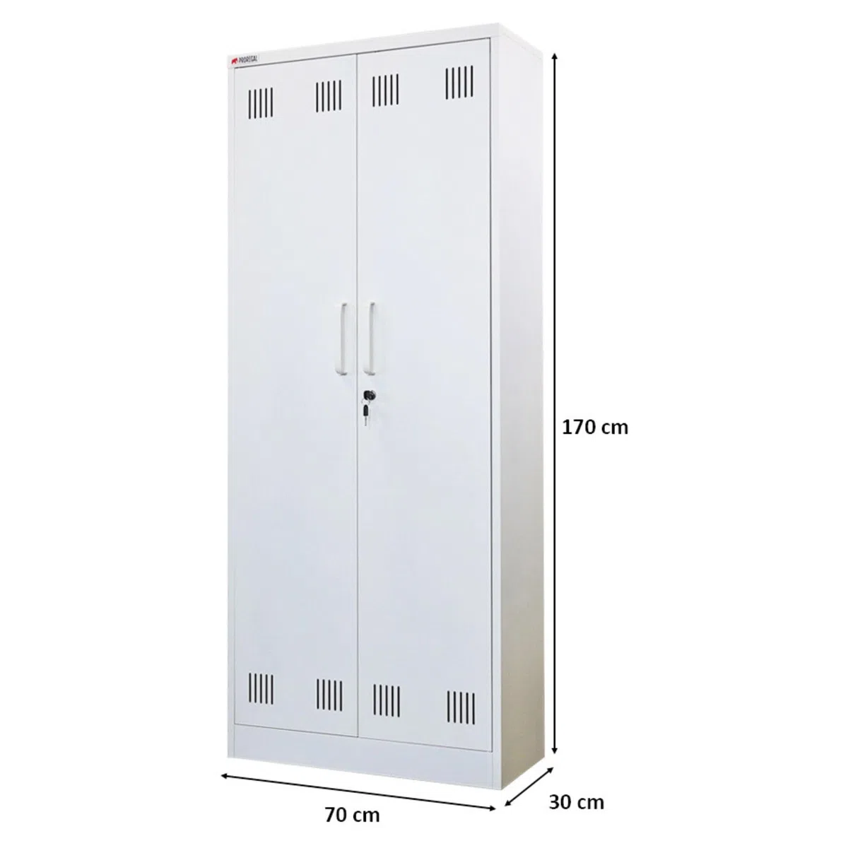 PROREGAL Putzmittelschrank Rhino Metall 2 Türen abschließbar Besenschrank schmal 170x70x30cm 5 Fächern & Kleiderstange Stahl Weiß Putzschrank Mehrzweckschrank Haushaltsschrank Flügeltürenschrank
