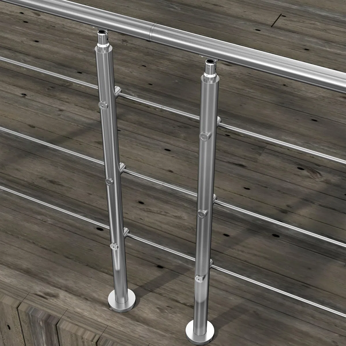 AICA Edelstahl Geländerverbinder-Set Gerade Flexibel und Langlebig für Geländersysteme 42,4 mm Durchmesser 3 Querholme