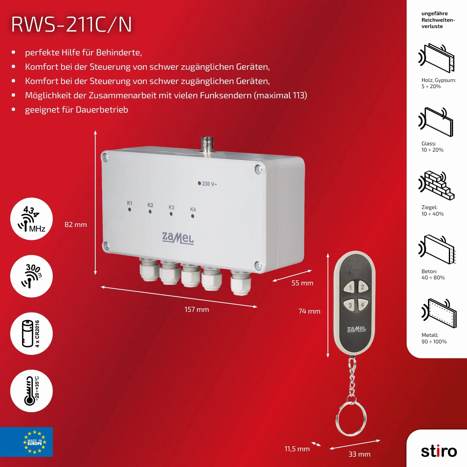 ETERO Funkschalter Set mit Sender, 4-Kanal, RWS-211C/N