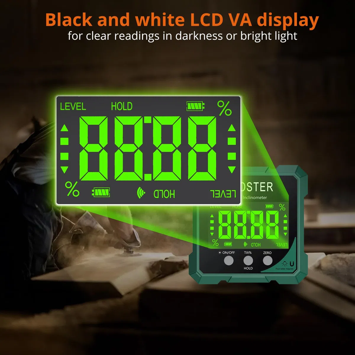 Proster Digitaler Laser- Neigungsmesser Winkelmesser Digital Wasserwaage Laser Winkelmesser - Präzise Magnetisch Wiederaufladbar LCD Display Messgerät für Bau Holz Tischler Werkstatt Profi