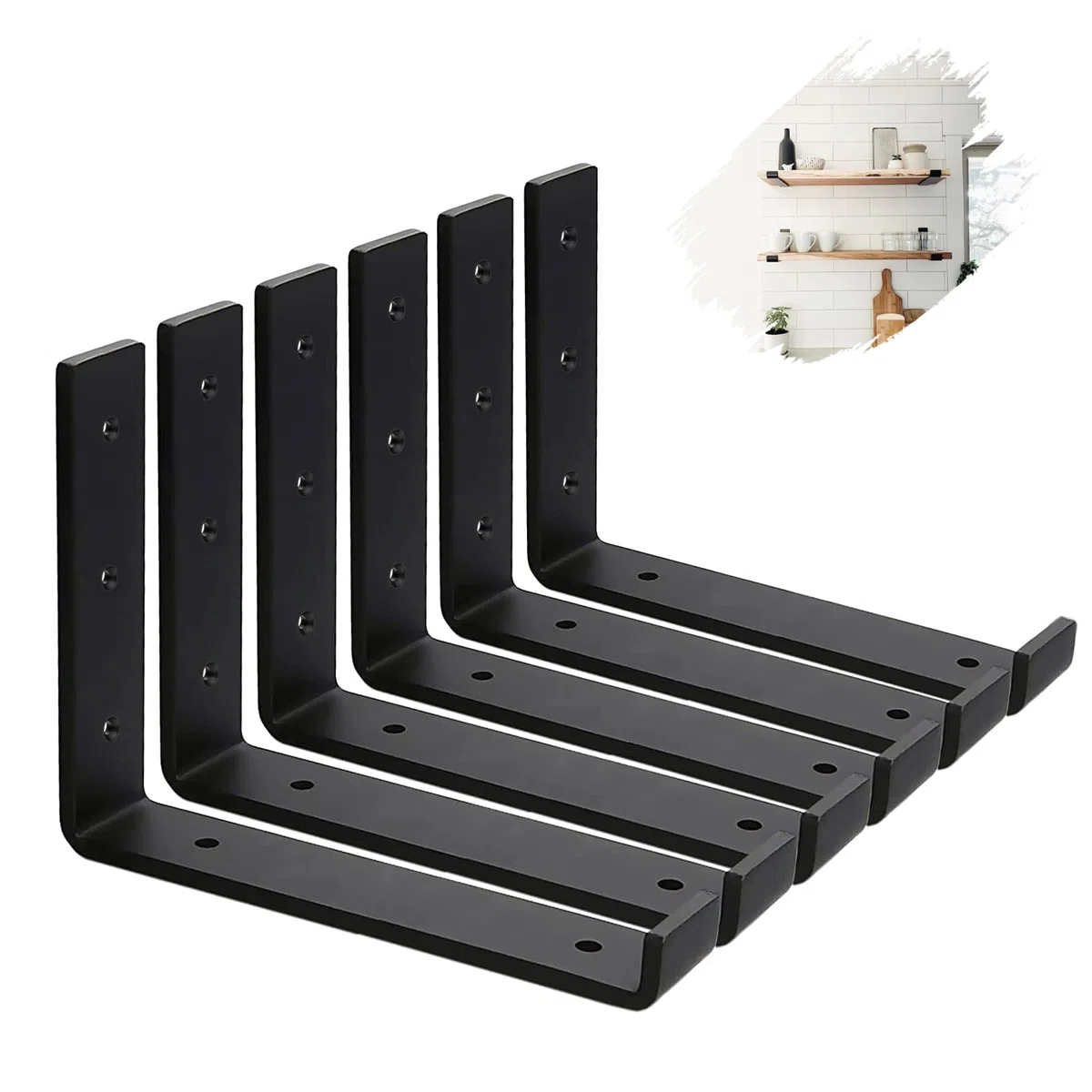 MLOQI 6 stück Regalhalterung, Shelf Brackets, Regalwinkel Schwerlast, Schwerlastwinkel Wandhalterung Winkel Regal, 0,5 cm Dick Regalträger, Tragkraft 50 KG (Schwarz 30 x 15 cm)
