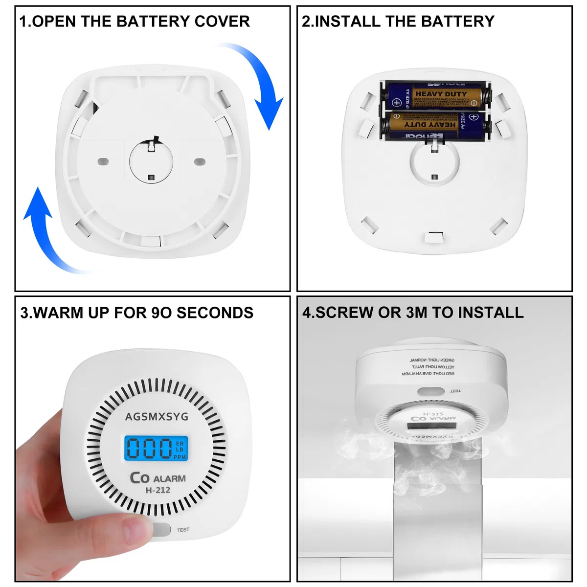 Kohlenmonoxid Melder Batteriebetrieben, AGSMXSYG Batteriebetriebener Kohlenmonoxid-Detektor mit digitaler Anzeige, CO-Detektoren Alarme Monitor für Haus, RV & Küche