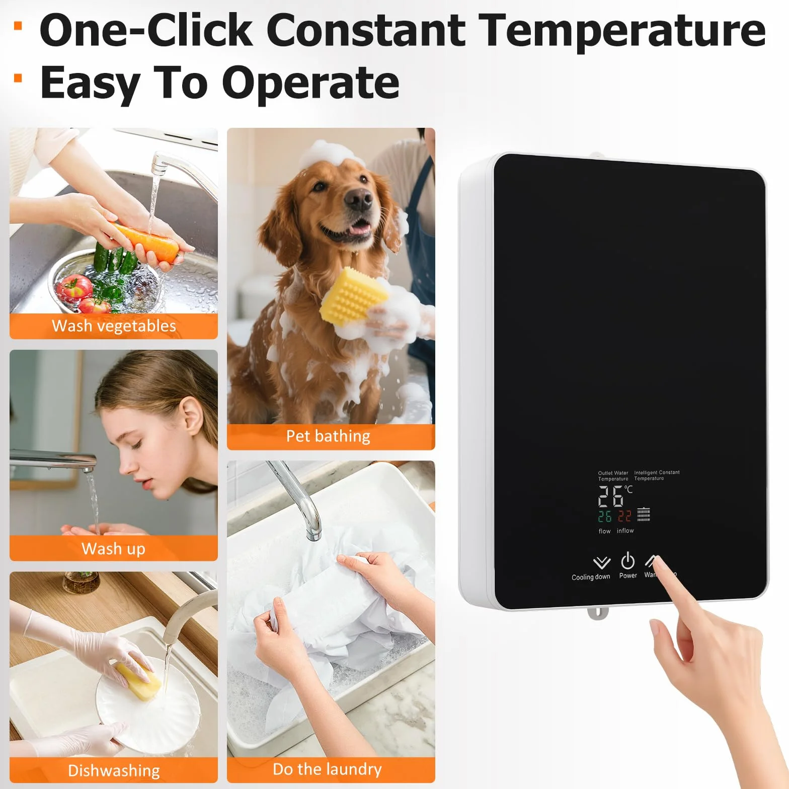 Durchlauferhitzer, 5500W 220V Elektrische tankloser Warmwasserbereiter mit LED, Elektronisch Geregelter Warmwasserbereiter Durchlauferhitzer für Dusche, Badezimmer, Küche [Energieklasse A] (Schwarz)