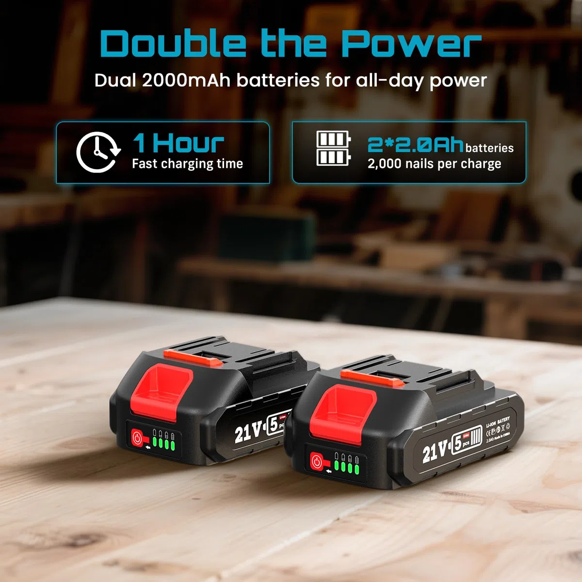 SEESII Akku-Nagler Set, 18GA Elektrische Nagelpistole mit 2 x 2,0Ah Akkus und 1000 Nägeln/Klammern, einstellbare Nageltiefe, 2-in-1 Brad-Nagler/Klammerer für Holzverarbeitung
