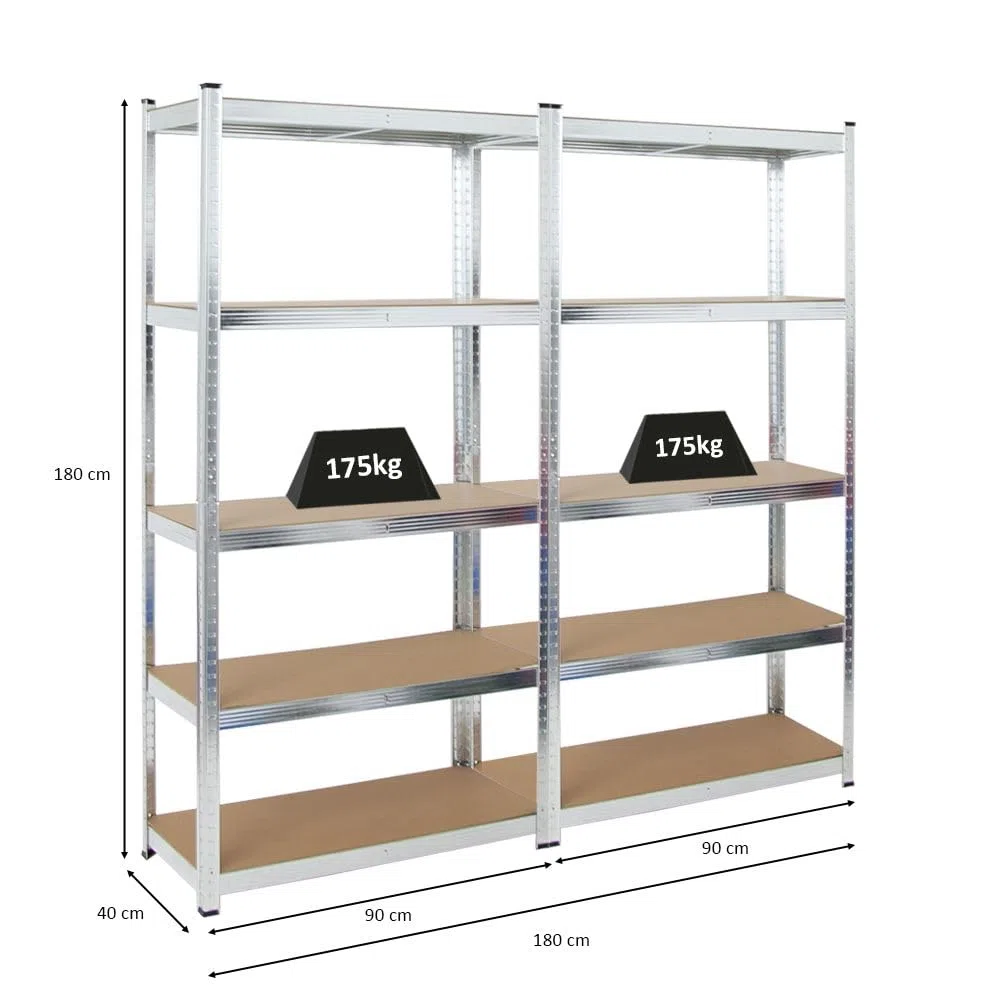 PROREGAL 2X Schwerlastregal Gorilla | HxBxT 180x90x40cm | Fachlast 175kg | Verzinkt | Garagenregal Kellerregal Werkstattregal Lagerregal Steckregal