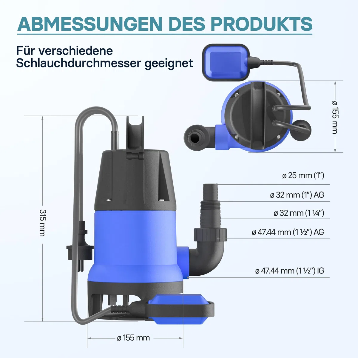 Schmutzwasserpumpe 400 W 7500 l/h Tauchpumpe Gartenpumpe Brunnenpumpe Entwässerungspumpe