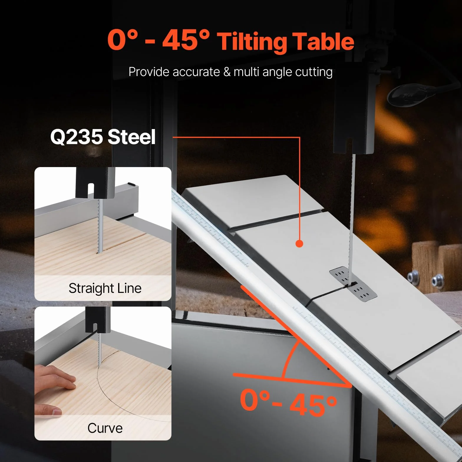 VEVOR Bandsäge, 340 mm, Tischsäge mit Ständer, 440–846 U/min stufenlos machbare Geschwindigkeit, 1100 W 1-1/2 PS, 220 V, für die Holzbearbeitung von Aluminium, Holz, Metall & Kupfer