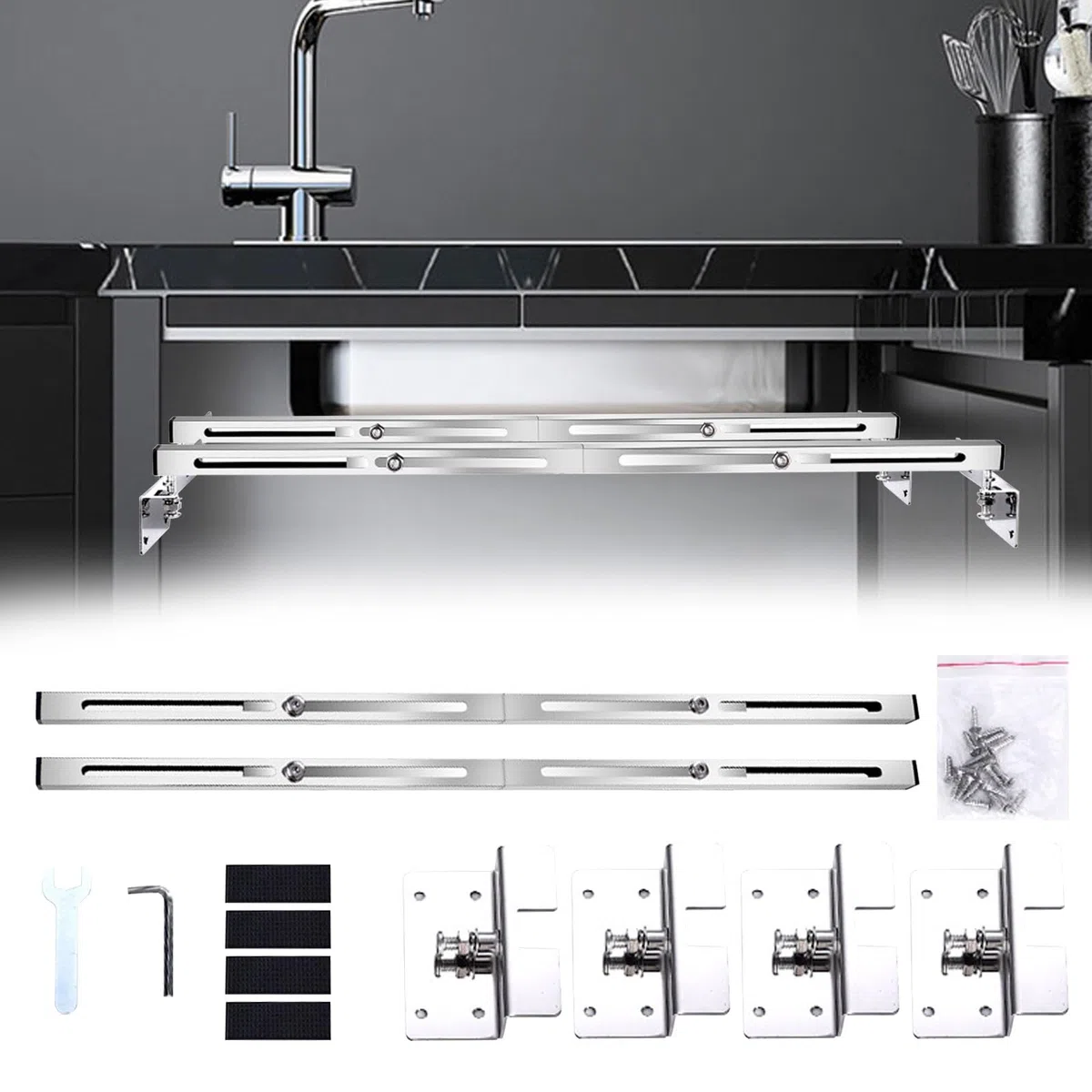2 Stück Unterbau Spültischhalterungen, 71-100cm Verstellbarer Edelstahl Installation Kit, Undermount Küche Waschbecken Halter für Heavy Duty Undermount Küche Badezimmer Waschbecken