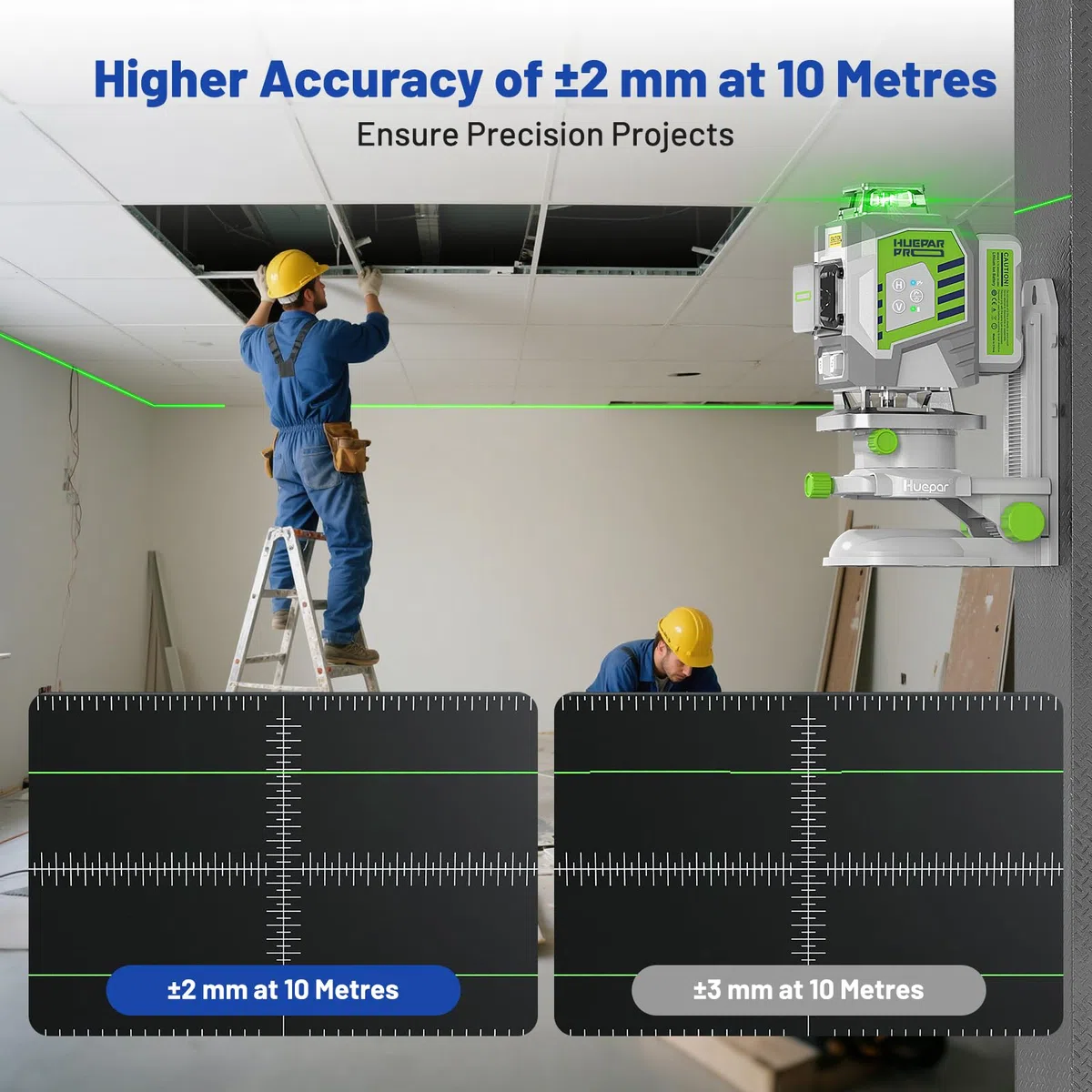 Huepar Pro Kreuzlinienlaser 4 * 360 Grad Selbstnivellierend Grün Laser Wasserwaage, Hochpräzises 4D Nivellierlaser Mit 8000mAh Lithiumionen-Akku, Fernsteuerung Und Hartschalenkoffer ZK04CG