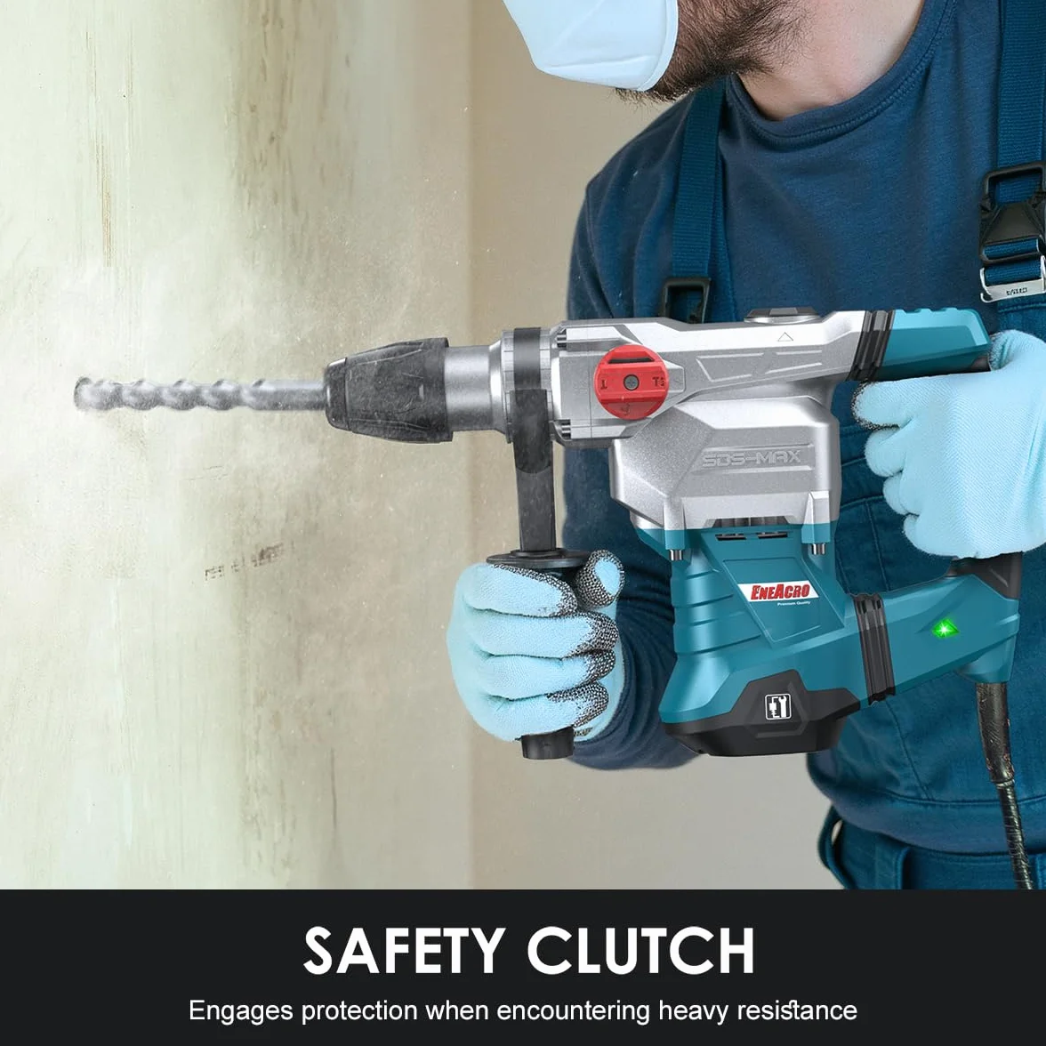 ENEACRO SDS-MAX Bohrhammer,12Joule 1500W Abbruchhammer mit 3 Funktionen, Anti-Vibrationsgriff und Sicherheitskupplung, 40 mm Bohrleistung in Beton， Mit Bohrer und Meißel, Werkzeugpaket