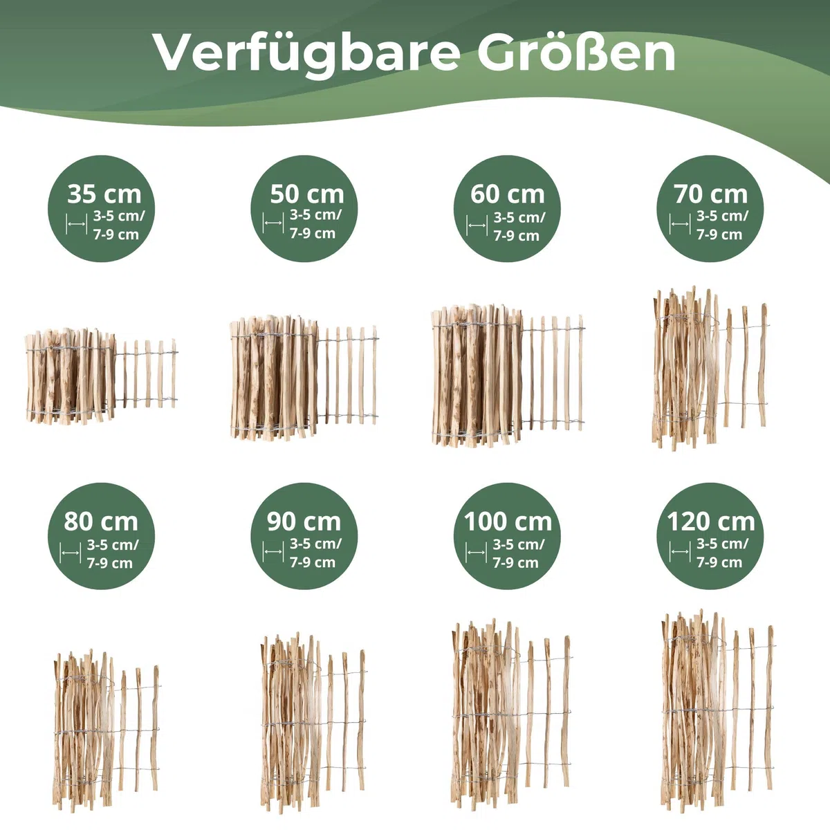Creative Home Staketenzaun 60cm hoch und 5m lang | Lattenabstand 7-9 cm | Haselnusszaun | Rollzaun | Gartenzaun Holz Holzzaun | Zaun Garten Ideal als Rasenkante Blumenbeet Umrandung aus Haselnuss