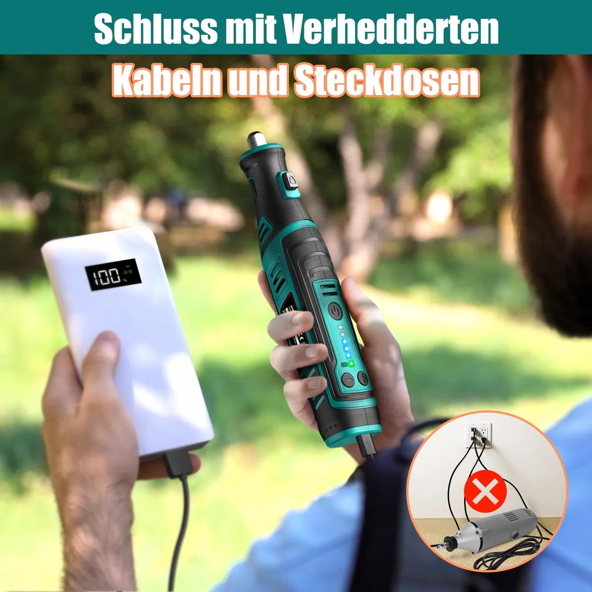 MASTER 8V 2.0Ah Akku Multifunktionswerkzeug Set mit 117 Zubehör, LED, 5-Gang, zum Bohren Gravieren Polieren Schleifen