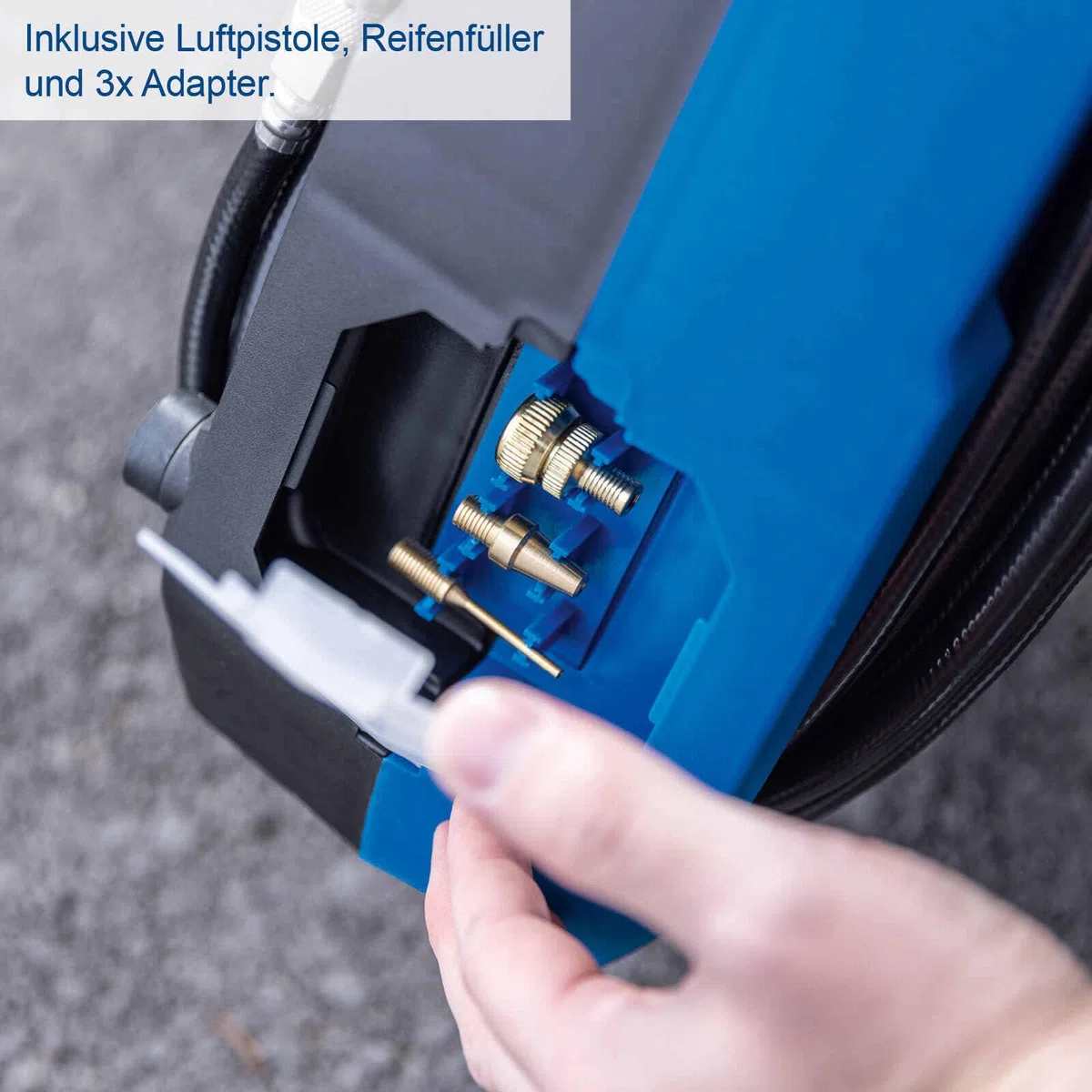 Scheppach mobiler Kompressor Airforce 7 Druckluftkompressor | 230V 1100W | 8bar Druck | 180 L/min | ölfrei & mobil | 8m Arbeitsradius | mit 4m Schlauch, 4m Kabel, Reifenfüller, Luftpistole & 3xAdapter